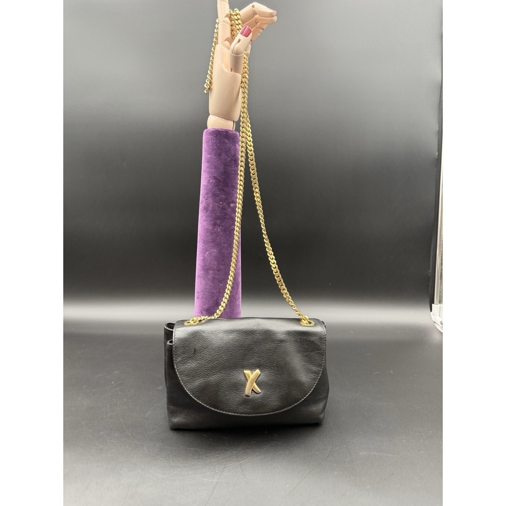 Vintage Paloma Picasso Crossbody Bag Italy Black Soft Leather Chain Strap‎